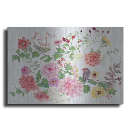 Luxe Metal Art 'Songbirds With Dhalias' by Carissa Luminess, Metal Wall Art