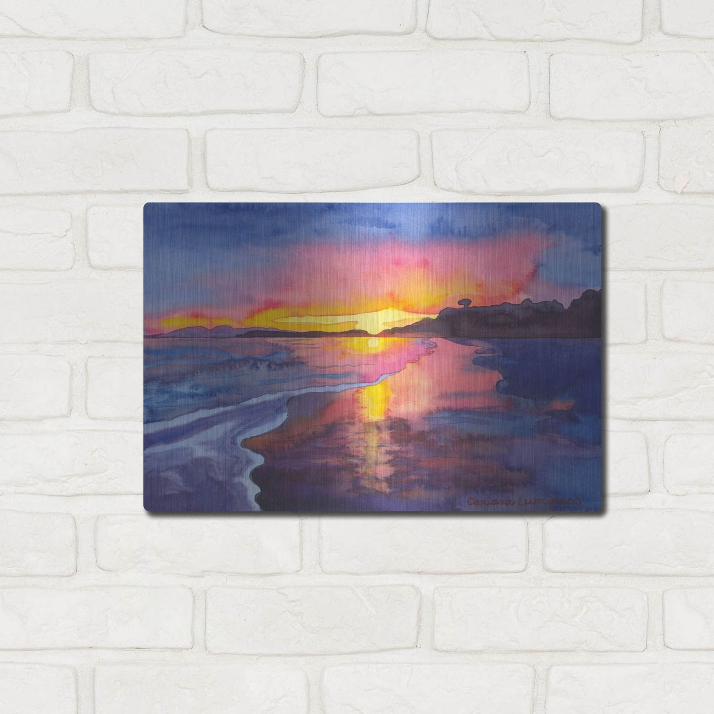 Luxe Metal Art 'Abstract Sunset' by Carissa Luminess, Metal Wall Art,16x12