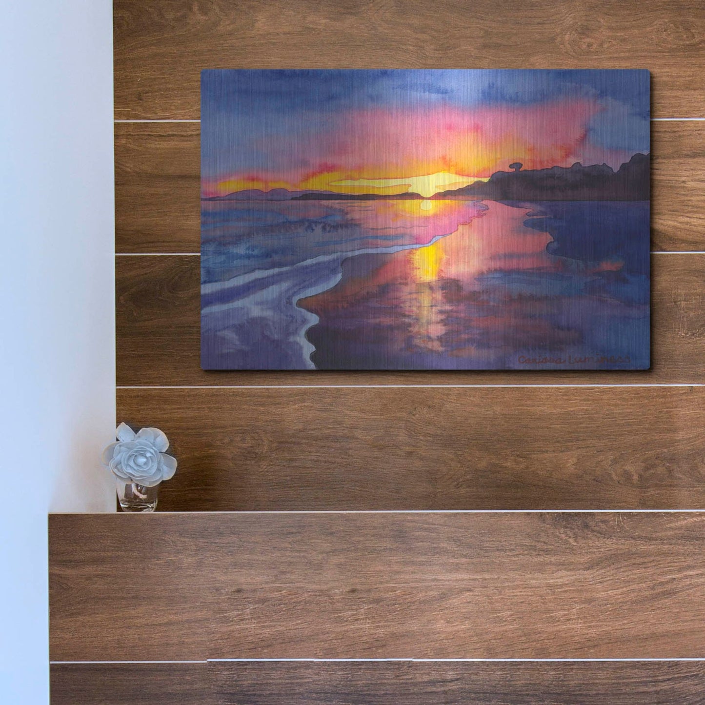 Luxe Metal Art 'Abstract Sunset' by Carissa Luminess, Metal Wall Art,16x12