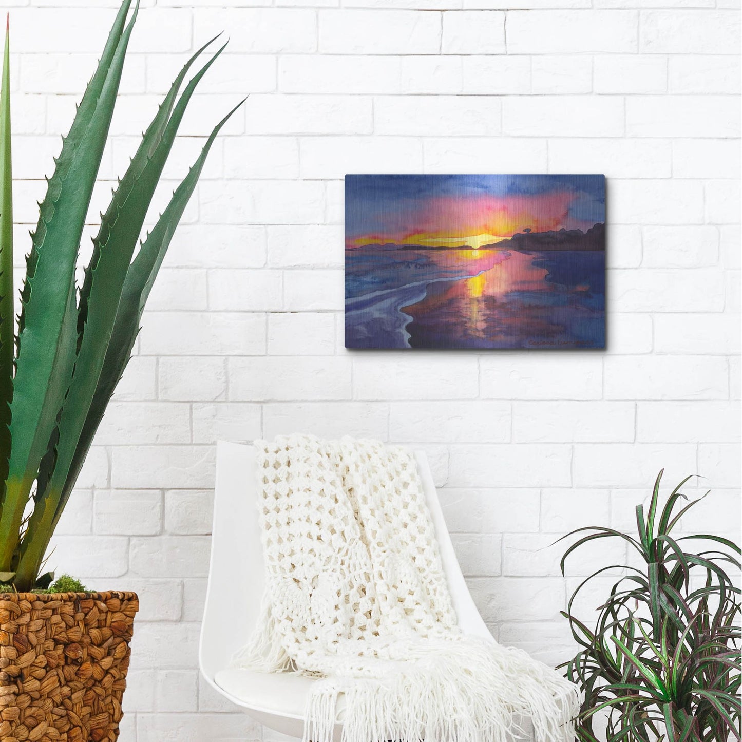 Luxe Metal Art 'Abstract Sunset' by Carissa Luminess, Metal Wall Art,16x12