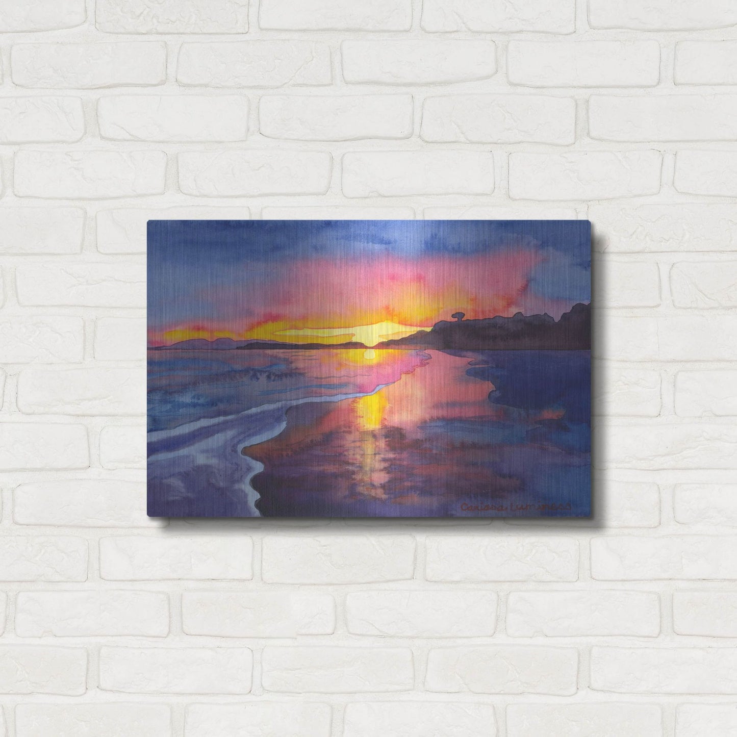 Luxe Metal Art 'Abstract Sunset' by Carissa Luminess, Metal Wall Art,24x16