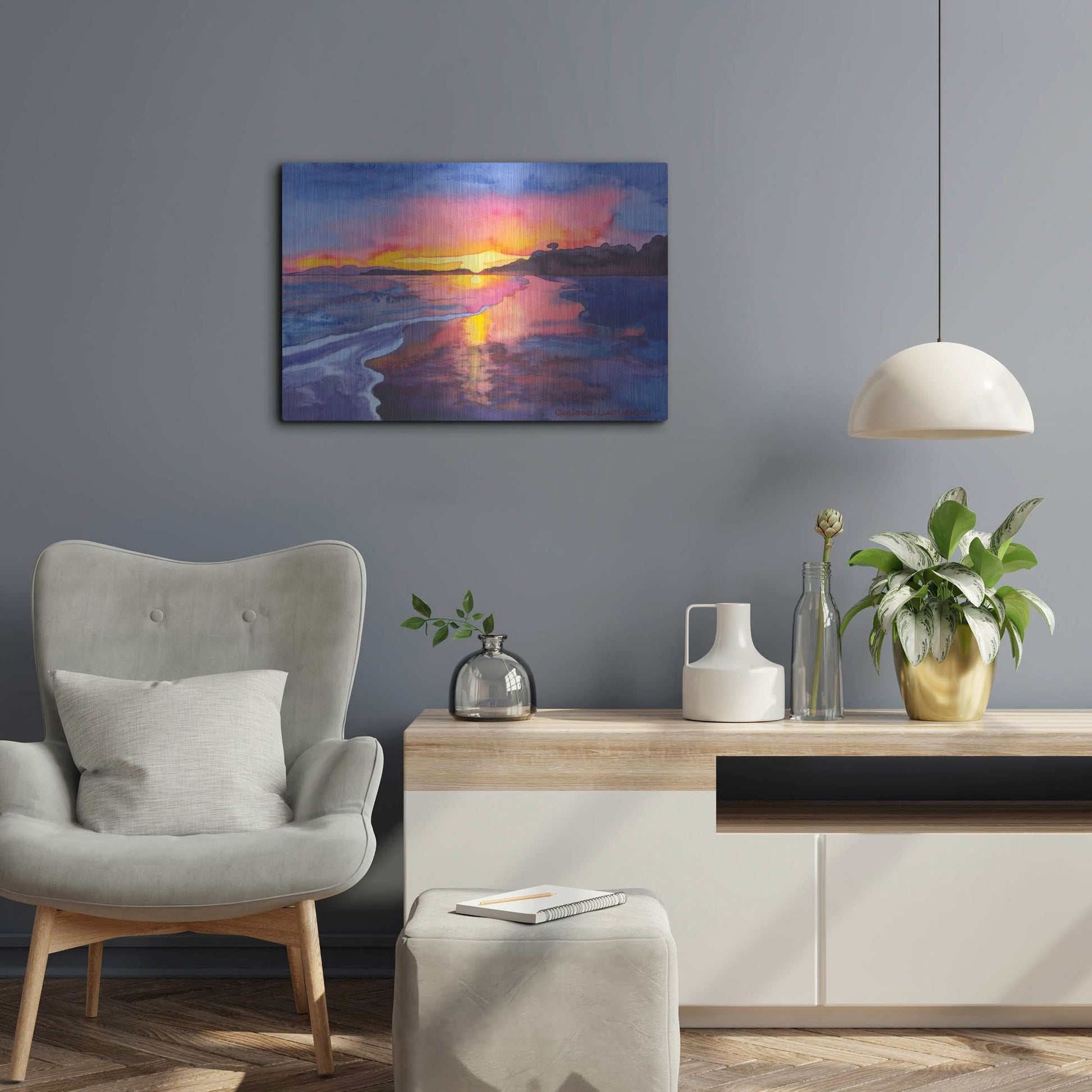 Luxe Metal Art 'Abstract Sunset' by Carissa Luminess, Metal Wall Art,24x16