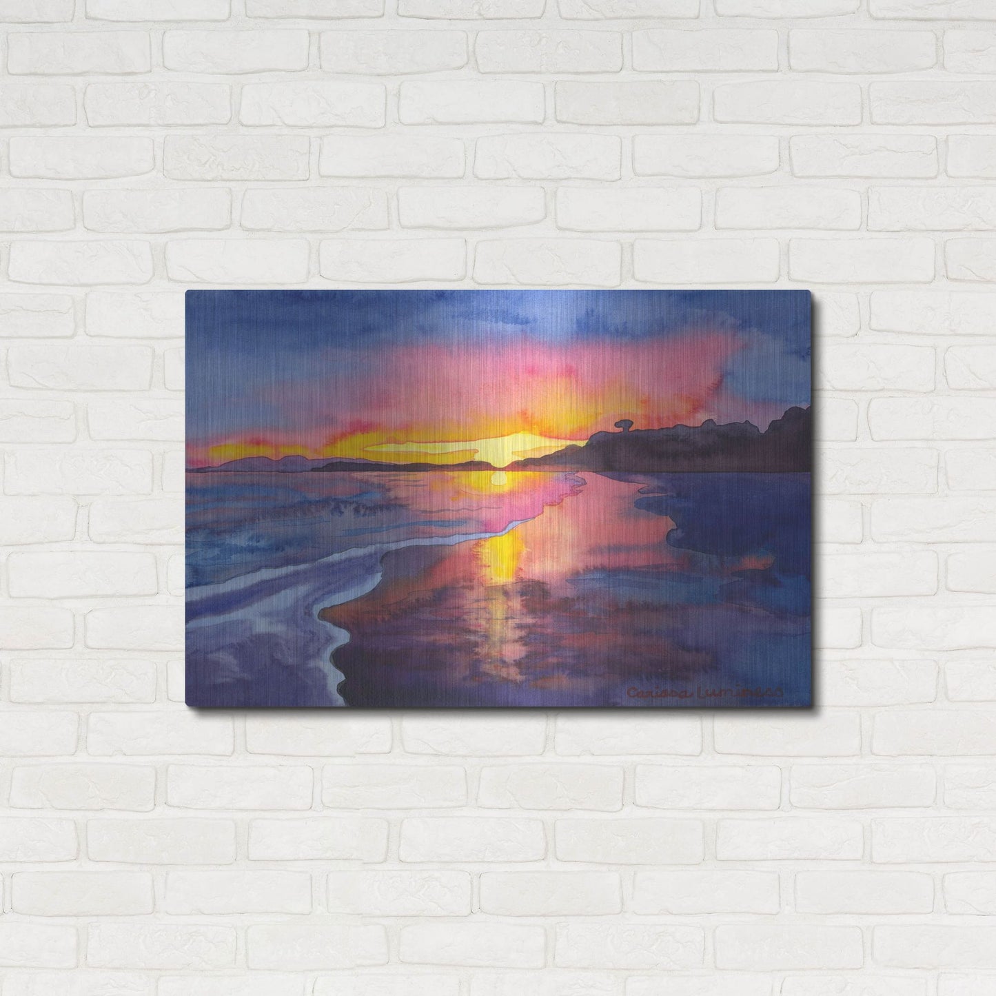 Luxe Metal Art 'Abstract Sunset' by Carissa Luminess, Metal Wall Art,36x24