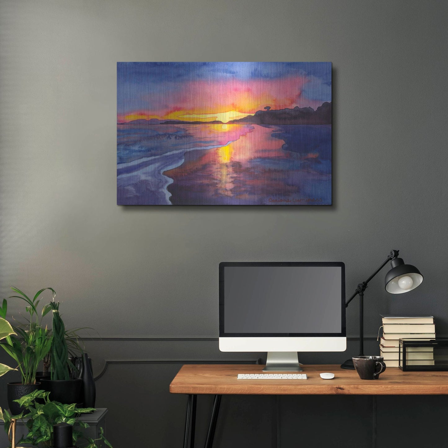 Luxe Metal Art 'Abstract Sunset' by Carissa Luminess, Metal Wall Art,36x24