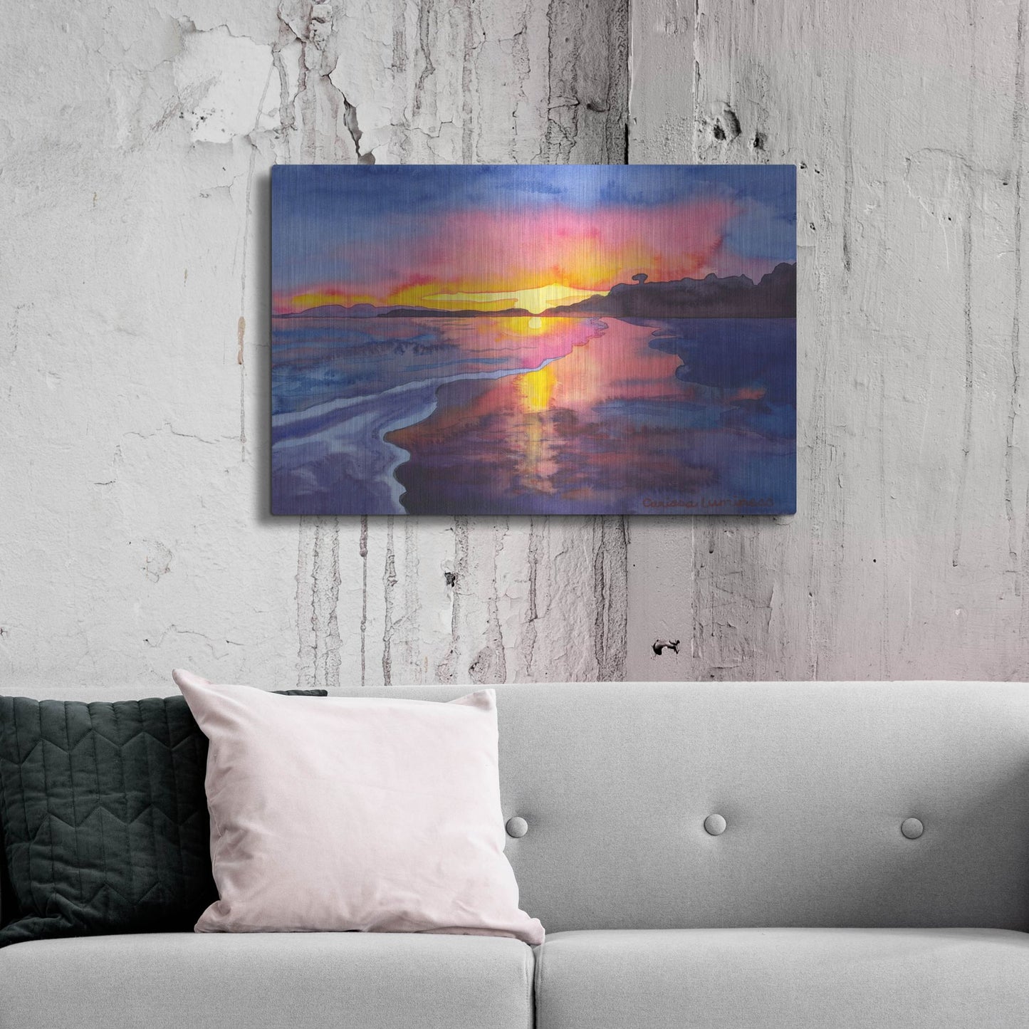 Luxe Metal Art 'Abstract Sunset' by Carissa Luminess, Metal Wall Art,36x24