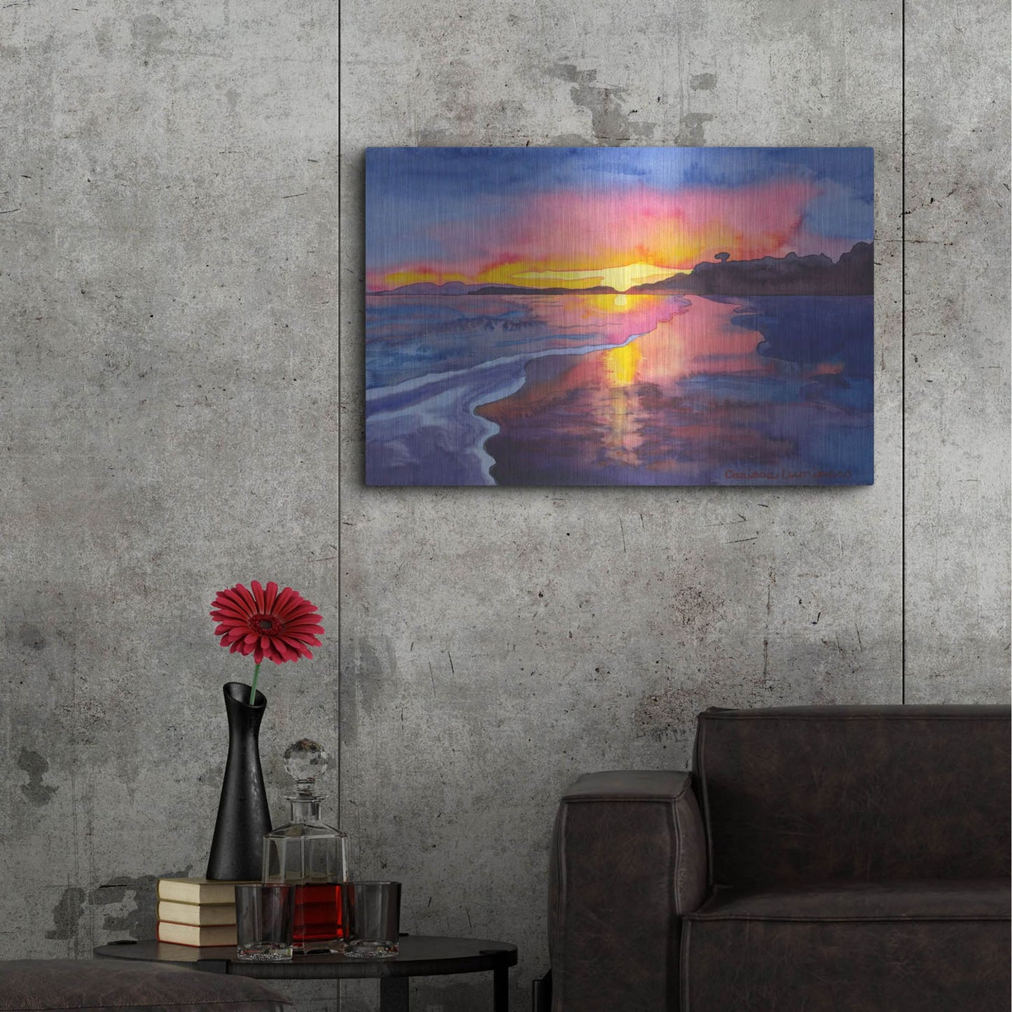 Luxe Metal Art 'Abstract Sunset' by Carissa Luminess, Metal Wall Art,36x24