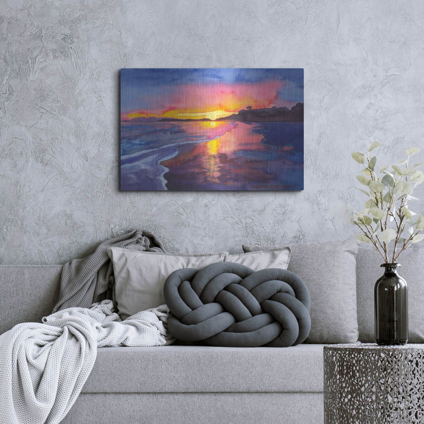 Luxe Metal Art 'Abstract Sunset' by Carissa Luminess, Metal Wall Art,36x24