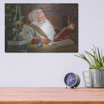 Luxe Metal Art 'Santa Making A List' by David Lindsley, Metal Wall Art,16x12