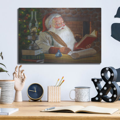 Luxe Metal Art 'Santa Making A List' by David Lindsley, Metal Wall Art,16x12