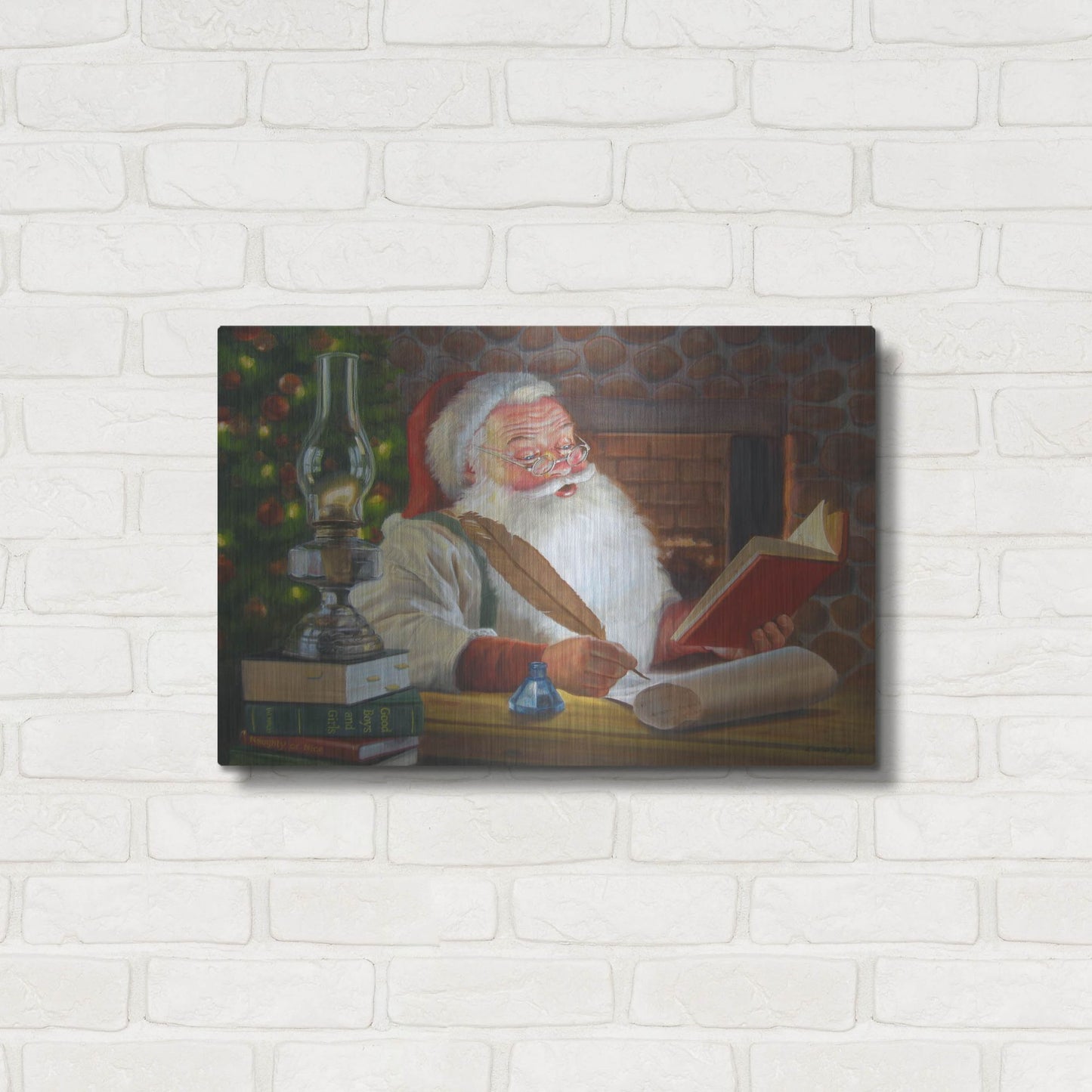 Luxe Metal Art 'Santa Making A List' by David Lindsley, Metal Wall Art,24x16