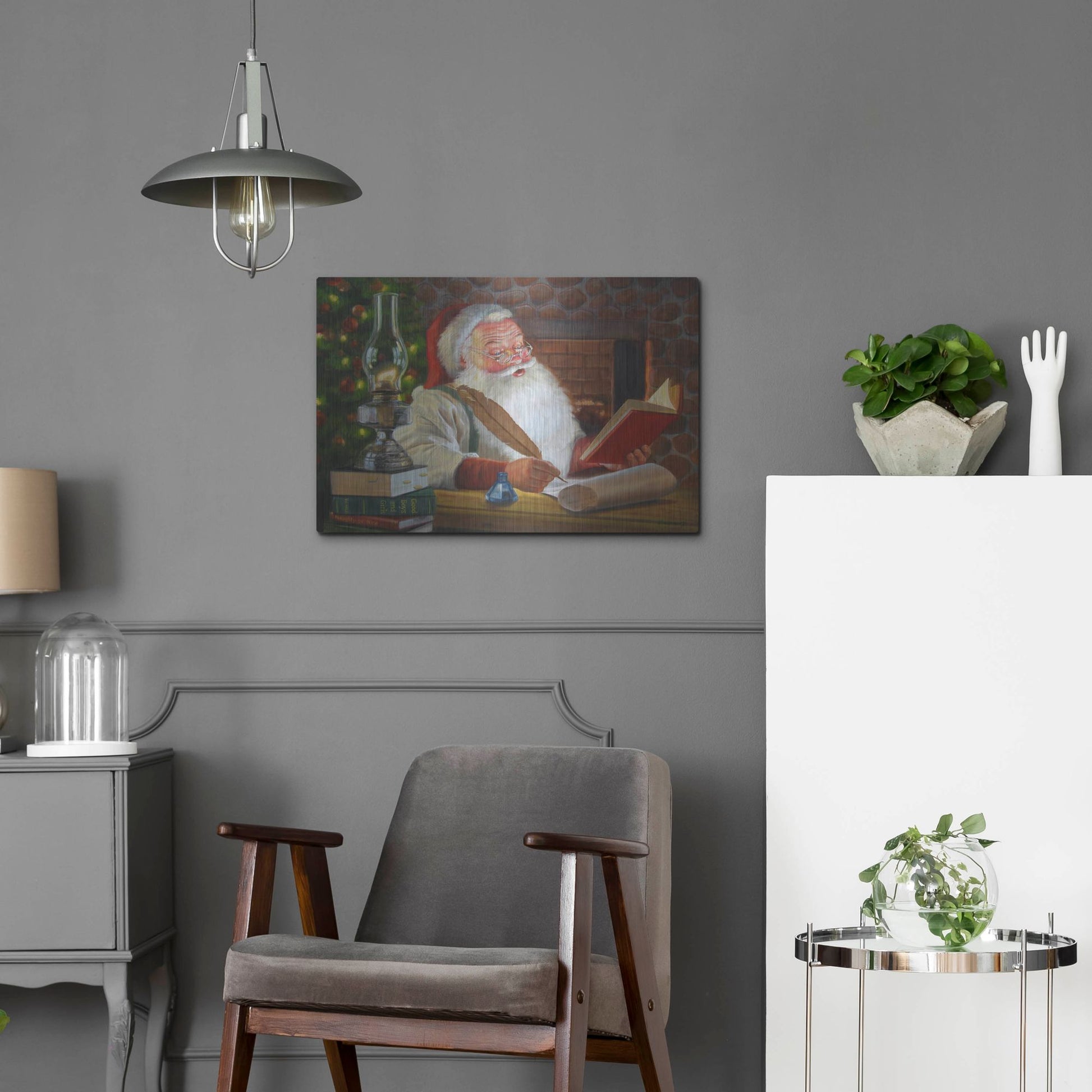 Luxe Metal Art 'Santa Making A List' by David Lindsley, Metal Wall Art,24x16