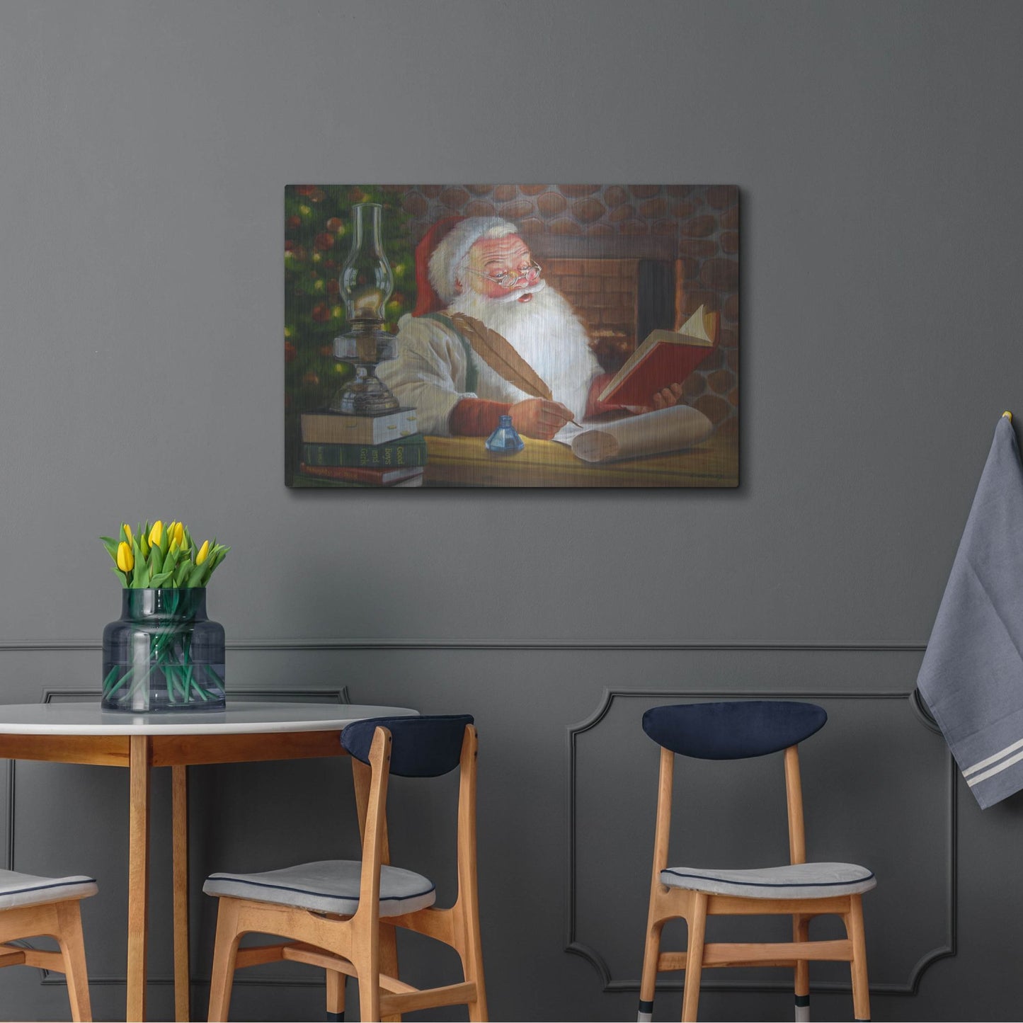 Luxe Metal Art 'Santa Making A List' by David Lindsley, Metal Wall Art,36x24