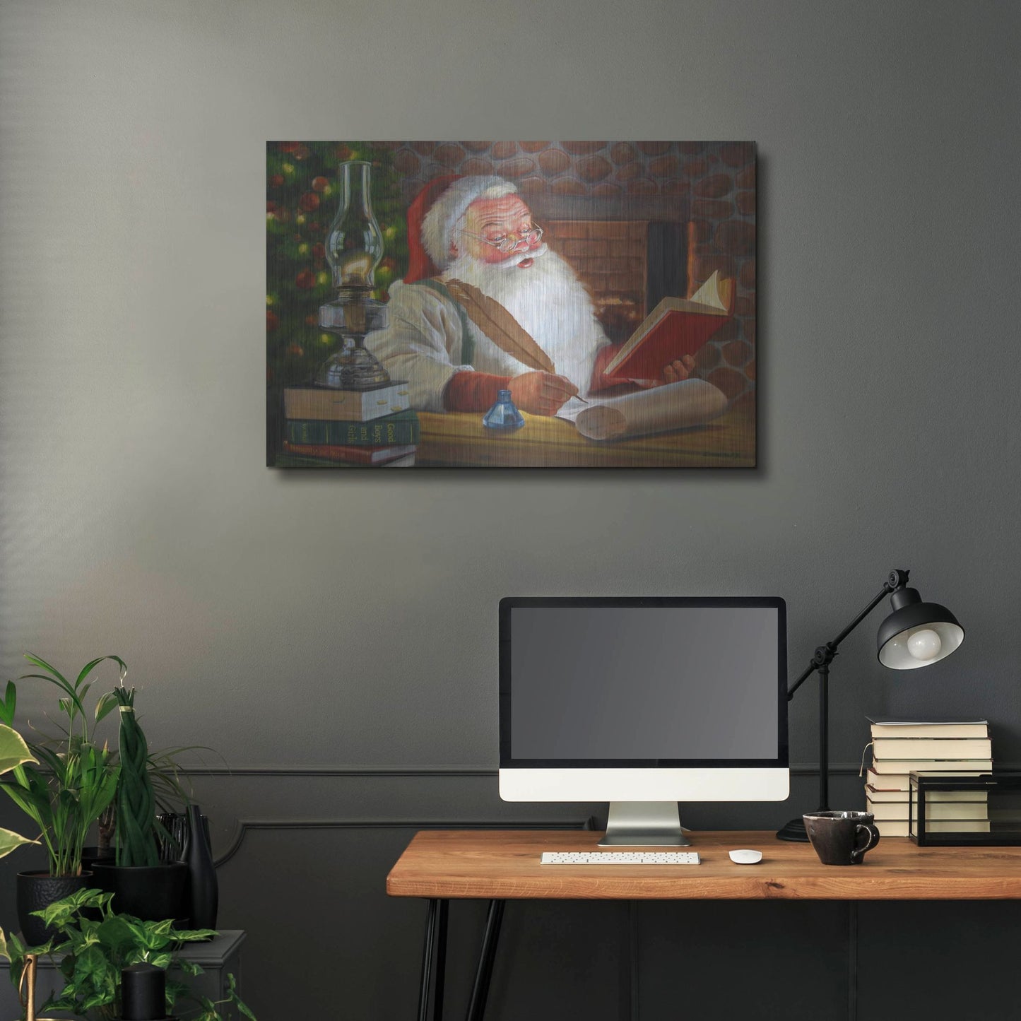 Luxe Metal Art 'Santa Making A List' by David Lindsley, Metal Wall Art,36x24