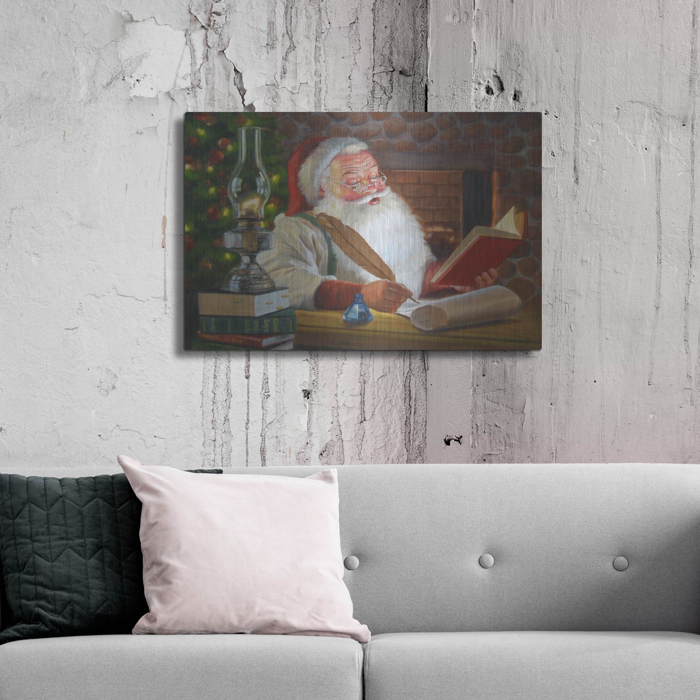 Luxe Metal Art 'Santa Making A List' by David Lindsley, Metal Wall Art,36x24