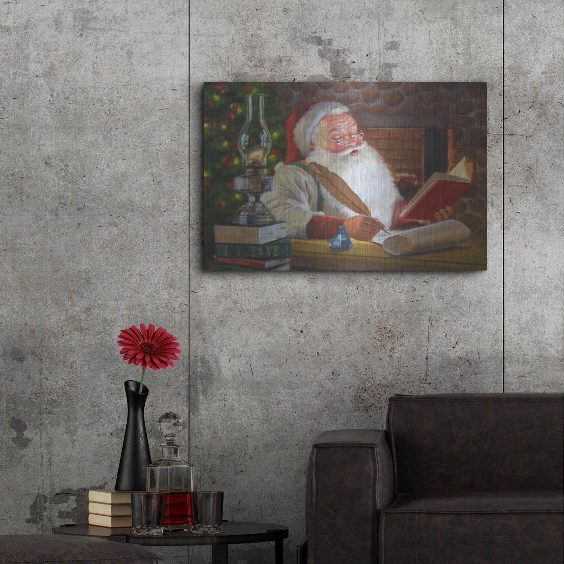 Luxe Metal Art 'Santa Making A List' by David Lindsley, Metal Wall Art,36x24