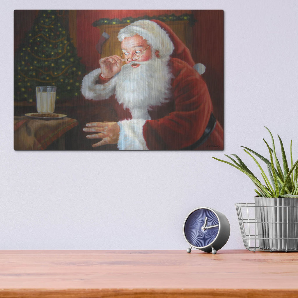 Luxe Metal Art 'Santa Milk And Cookies' by David Lindsley, Metal Wall Art,16x12