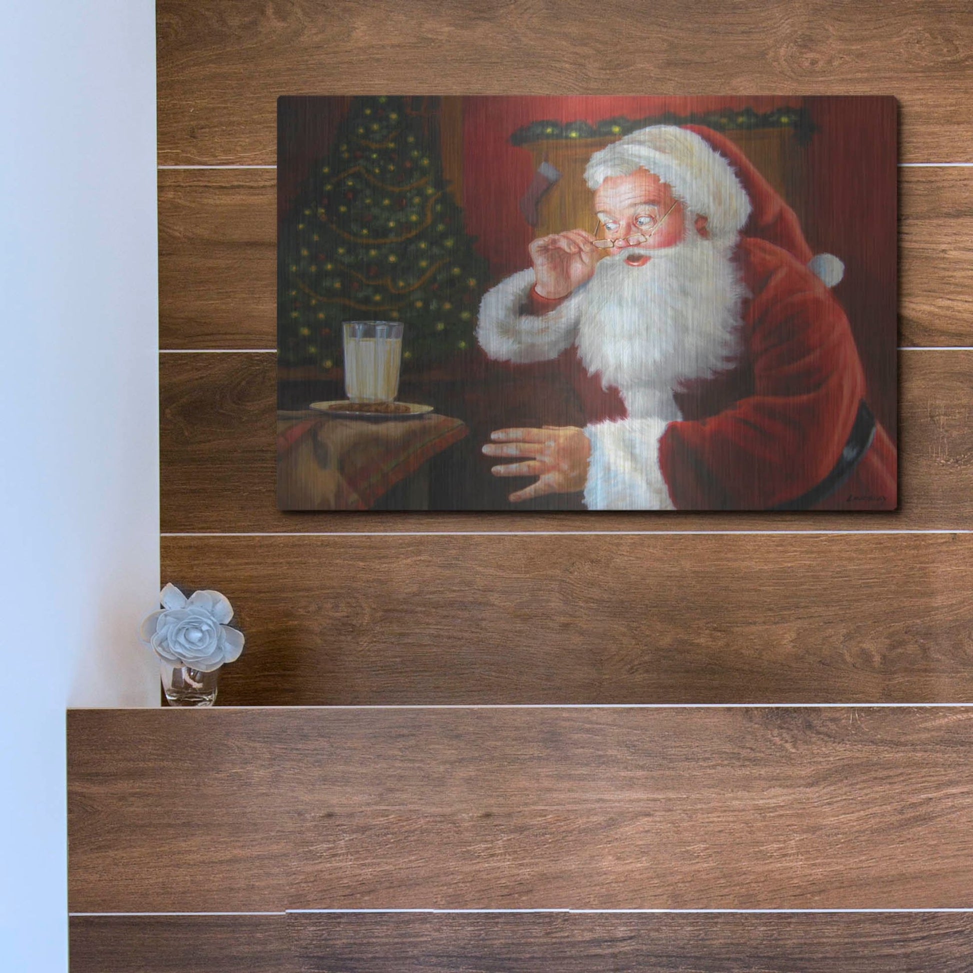 Luxe Metal Art 'Santa Milk And Cookies' by David Lindsley, Metal Wall Art,16x12