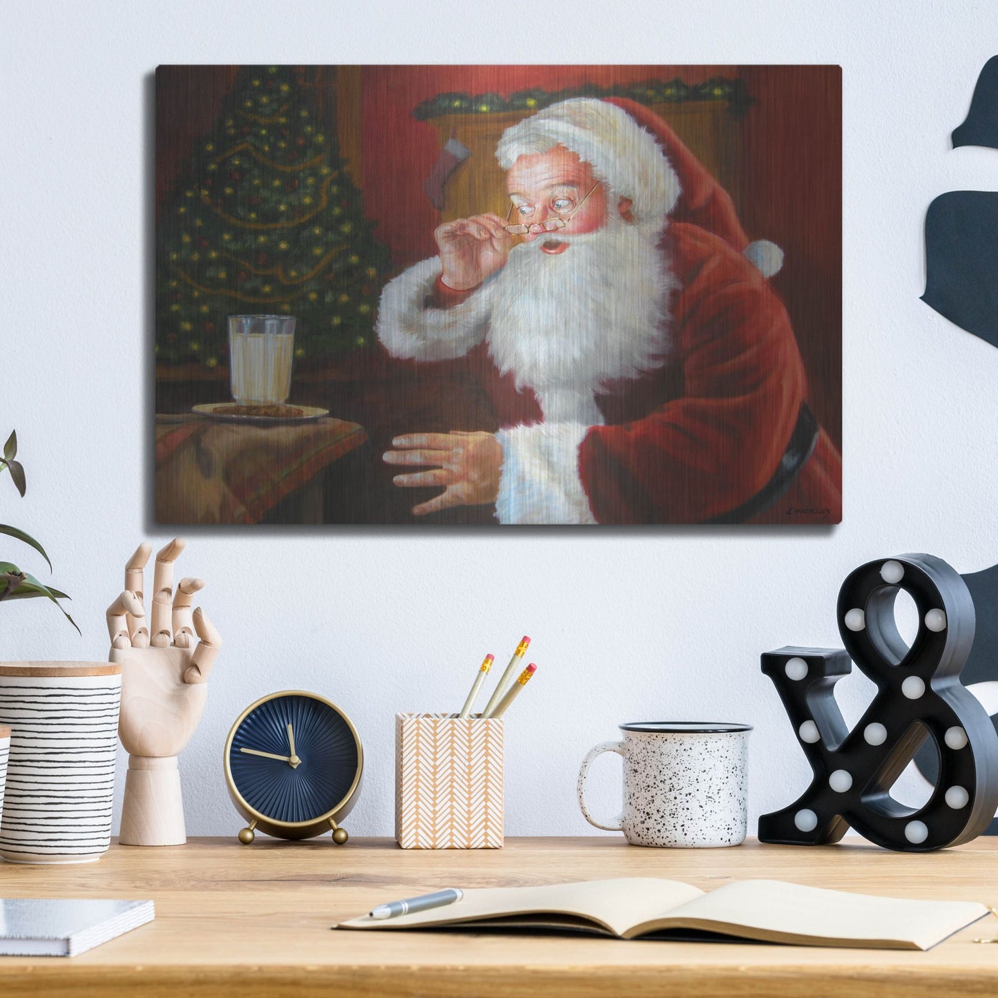 Luxe Metal Art 'Santa Milk And Cookies' by David Lindsley, Metal Wall Art,16x12