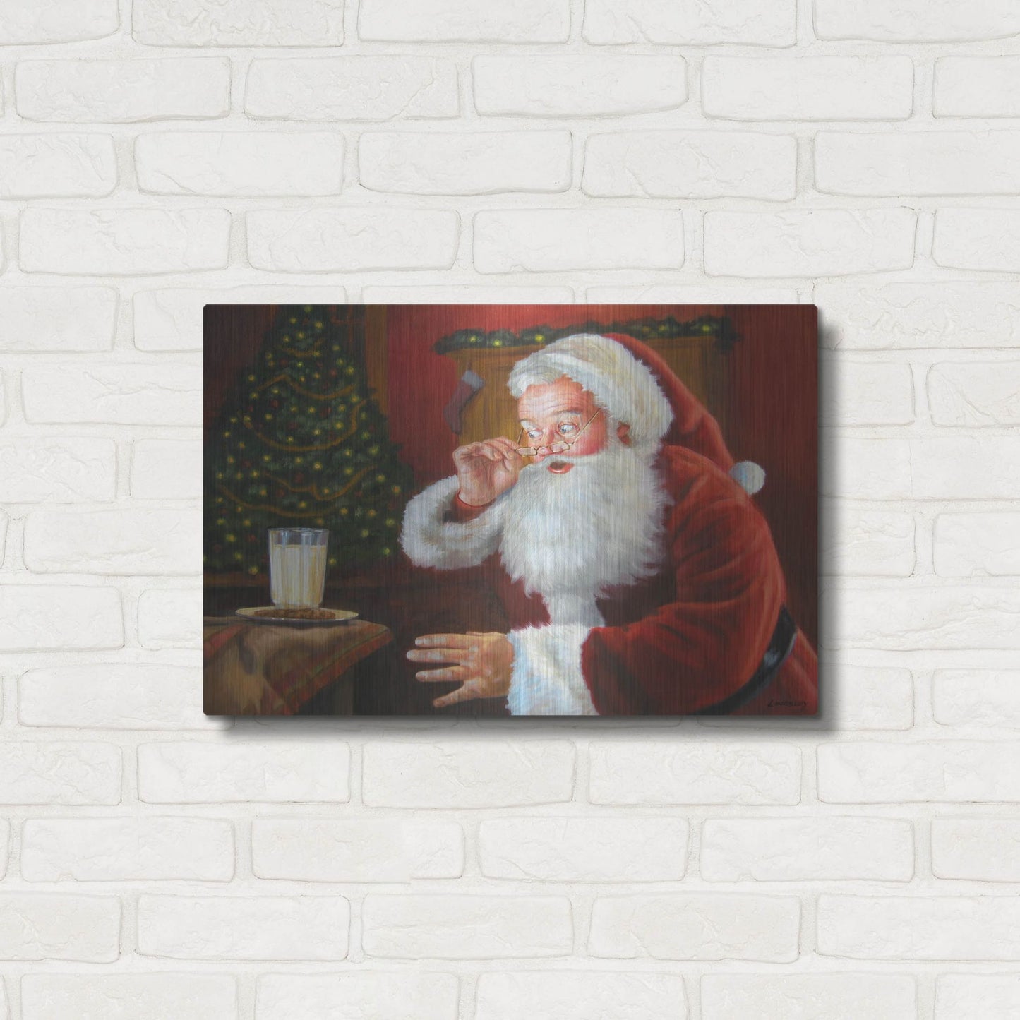 Luxe Metal Art 'Santa Milk And Cookies' by David Lindsley, Metal Wall Art,24x16