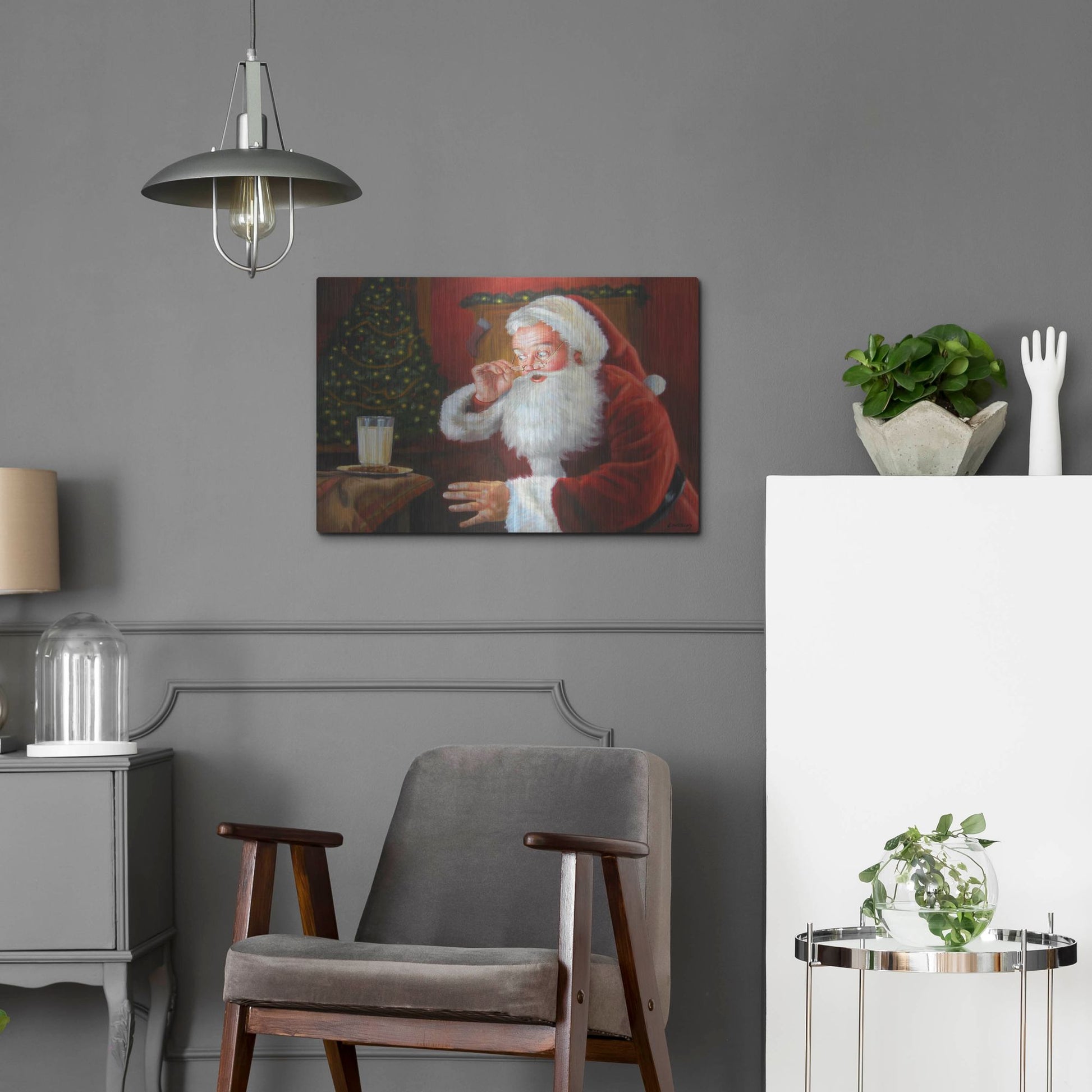 Luxe Metal Art 'Santa Milk And Cookies' by David Lindsley, Metal Wall Art,24x16