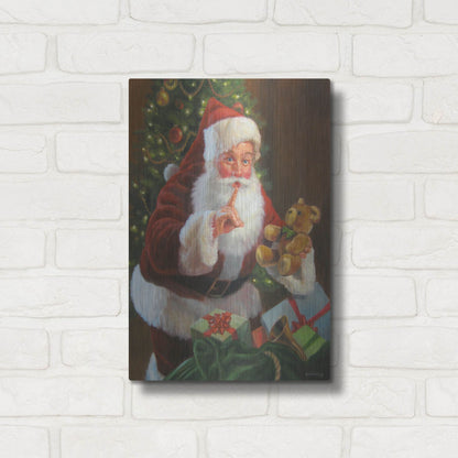 Luxe Metal Art 'Santa With Teddy Bear' by David Lindsley, Metal Wall Art,12x16