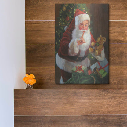 Luxe Metal Art 'Santa With Teddy Bear' by David Lindsley, Metal Wall Art,12x16