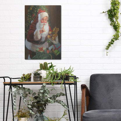 Luxe Metal Art 'Santa With Teddy Bear' by David Lindsley, Metal Wall Art,12x16
