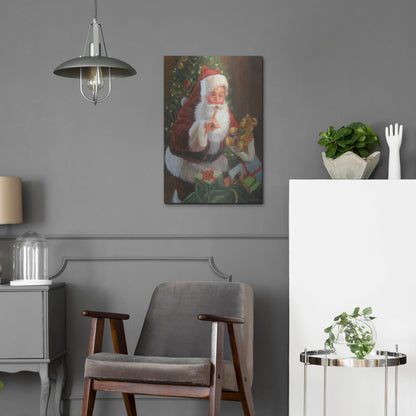 Luxe Metal Art 'Santa With Teddy Bear' by David Lindsley, Metal Wall Art,16x24