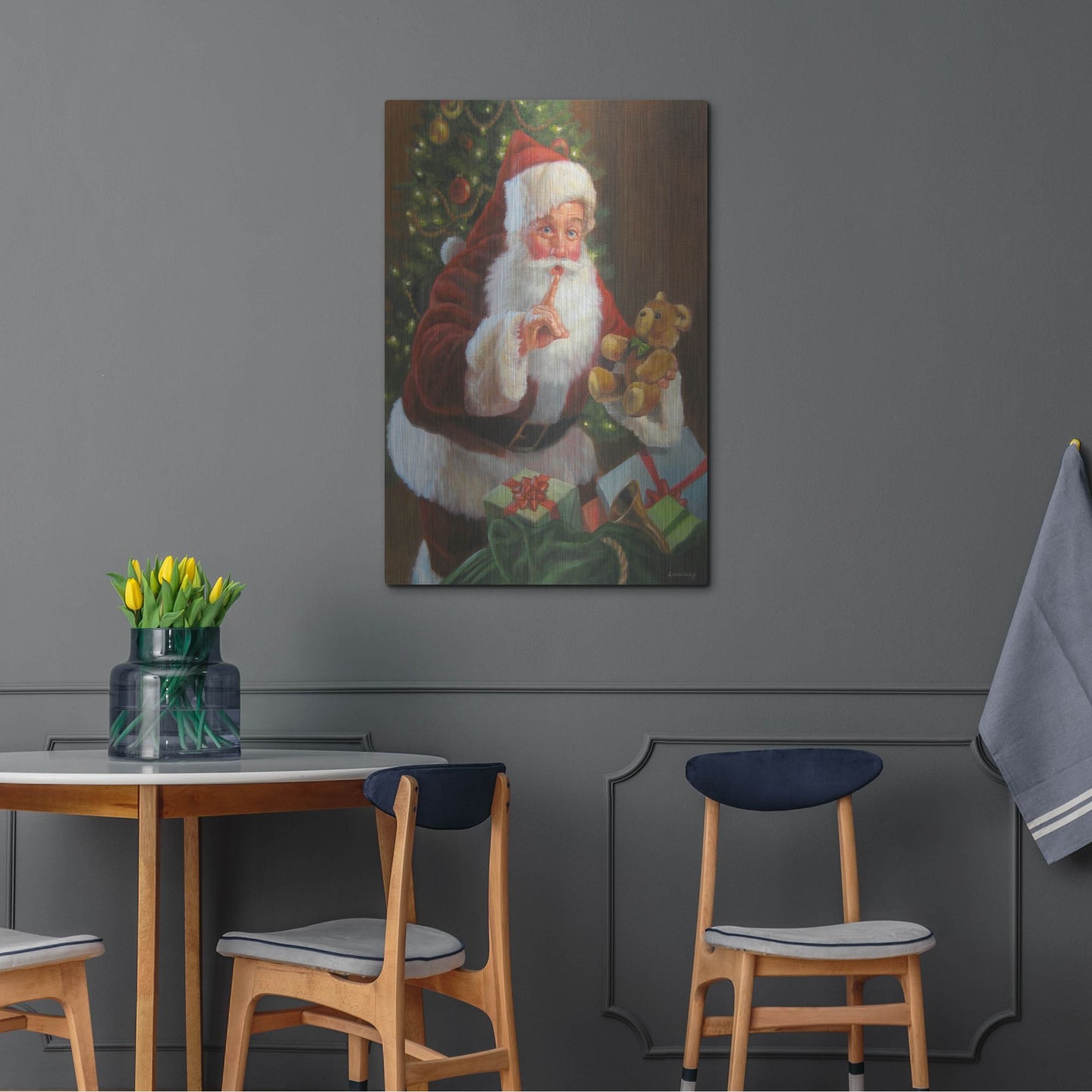 Luxe Metal Art 'Santa With Teddy Bear' by David Lindsley, Metal Wall Art,24x36