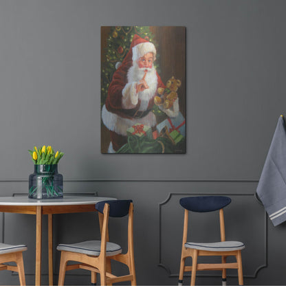 Luxe Metal Art 'Santa With Teddy Bear' by David Lindsley, Metal Wall Art,24x36