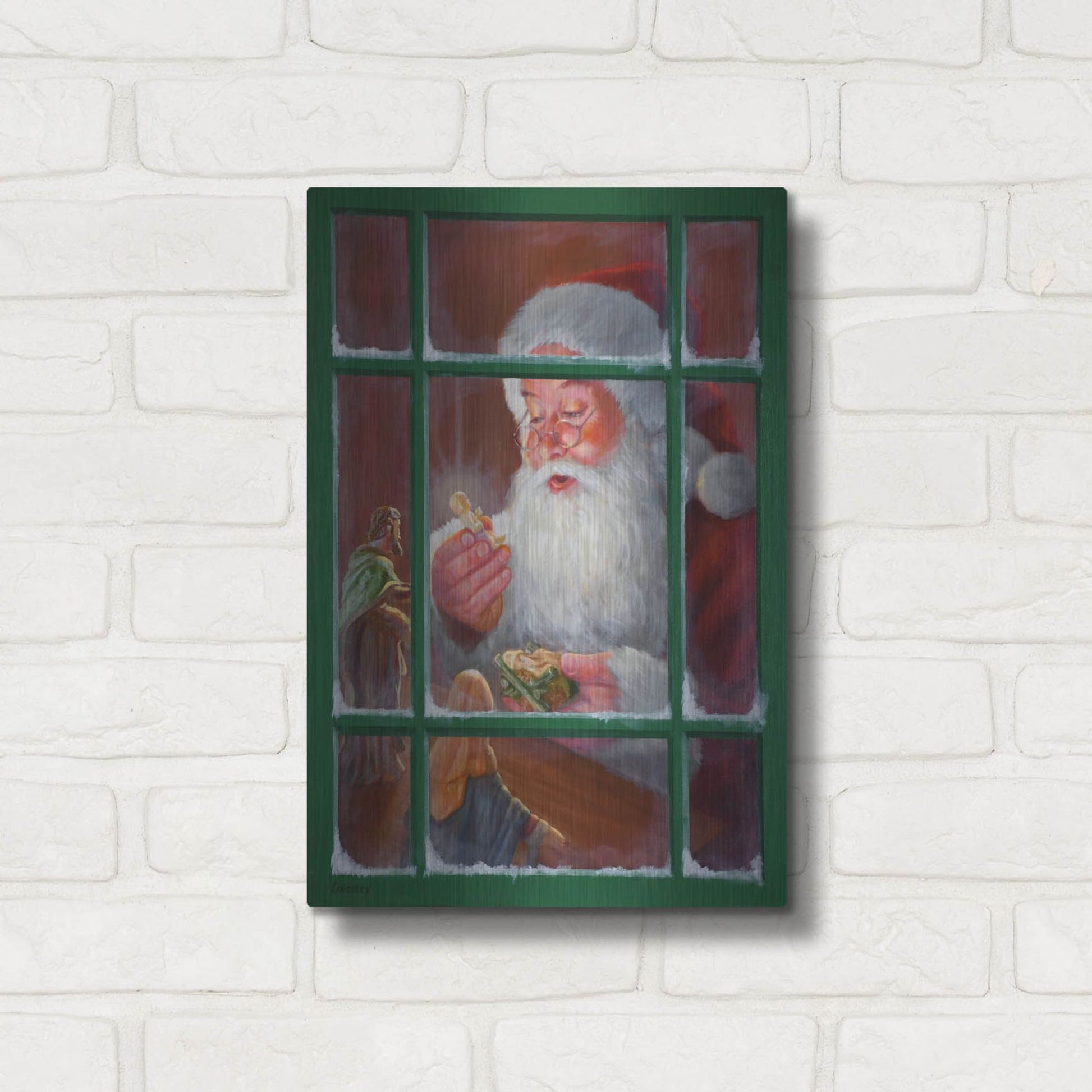 Luxe Metal Art 'Santa Window 2' by David Lindsley, Metal Wall Art,12x16