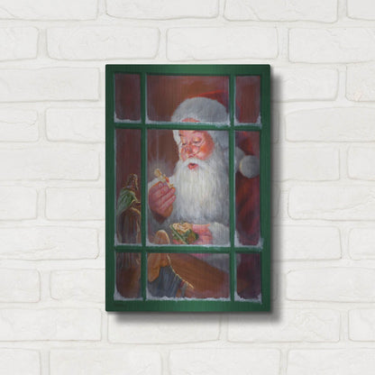Luxe Metal Art 'Santa Window 2' by David Lindsley, Metal Wall Art,12x16