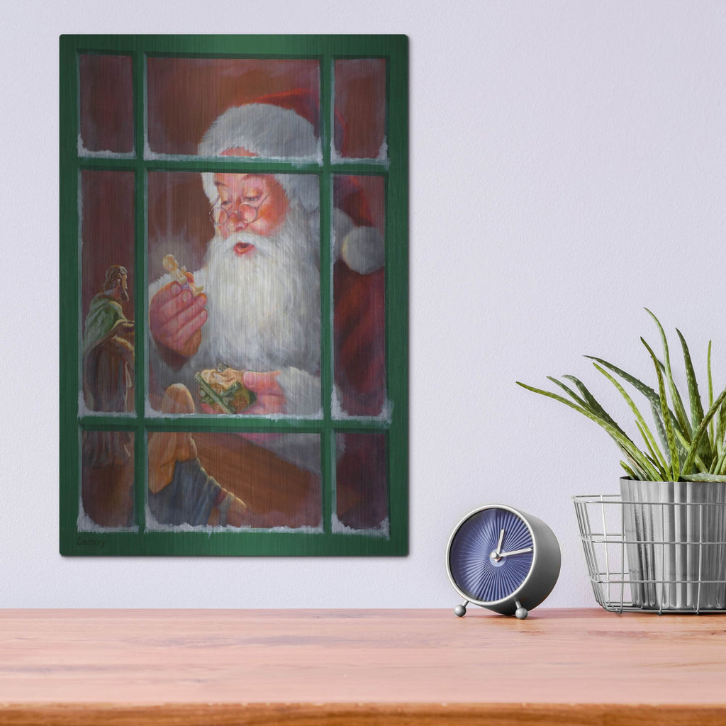 Luxe Metal Art 'Santa Window 2' by David Lindsley, Metal Wall Art,12x16