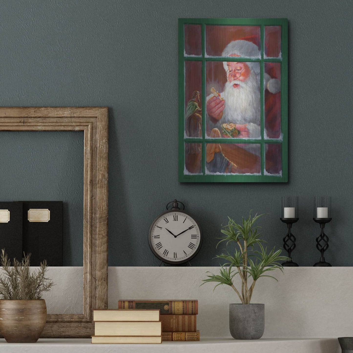 Luxe Metal Art 'Santa Window 2' by David Lindsley, Metal Wall Art,12x16