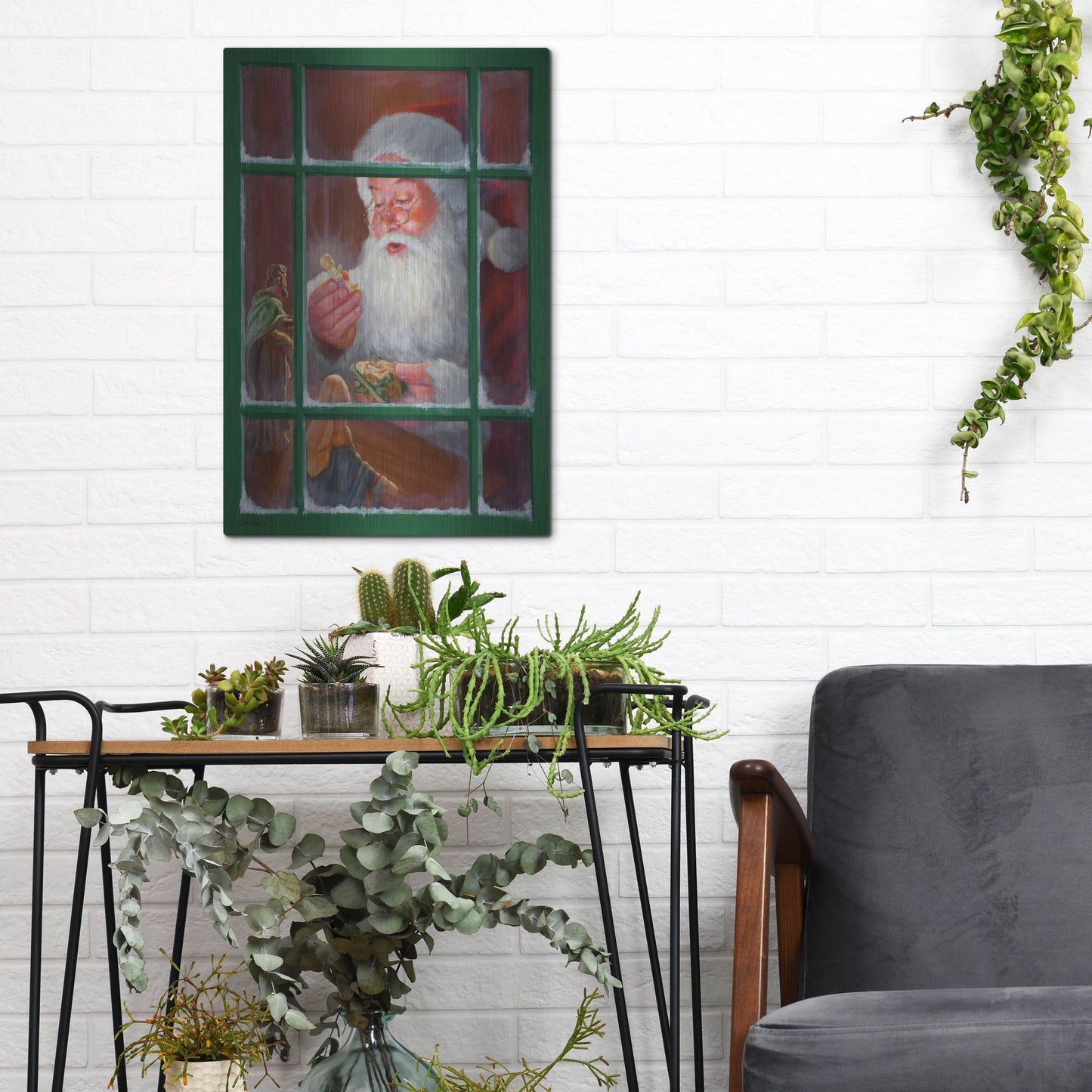 Luxe Metal Art 'Santa Window 2' by David Lindsley, Metal Wall Art,12x16