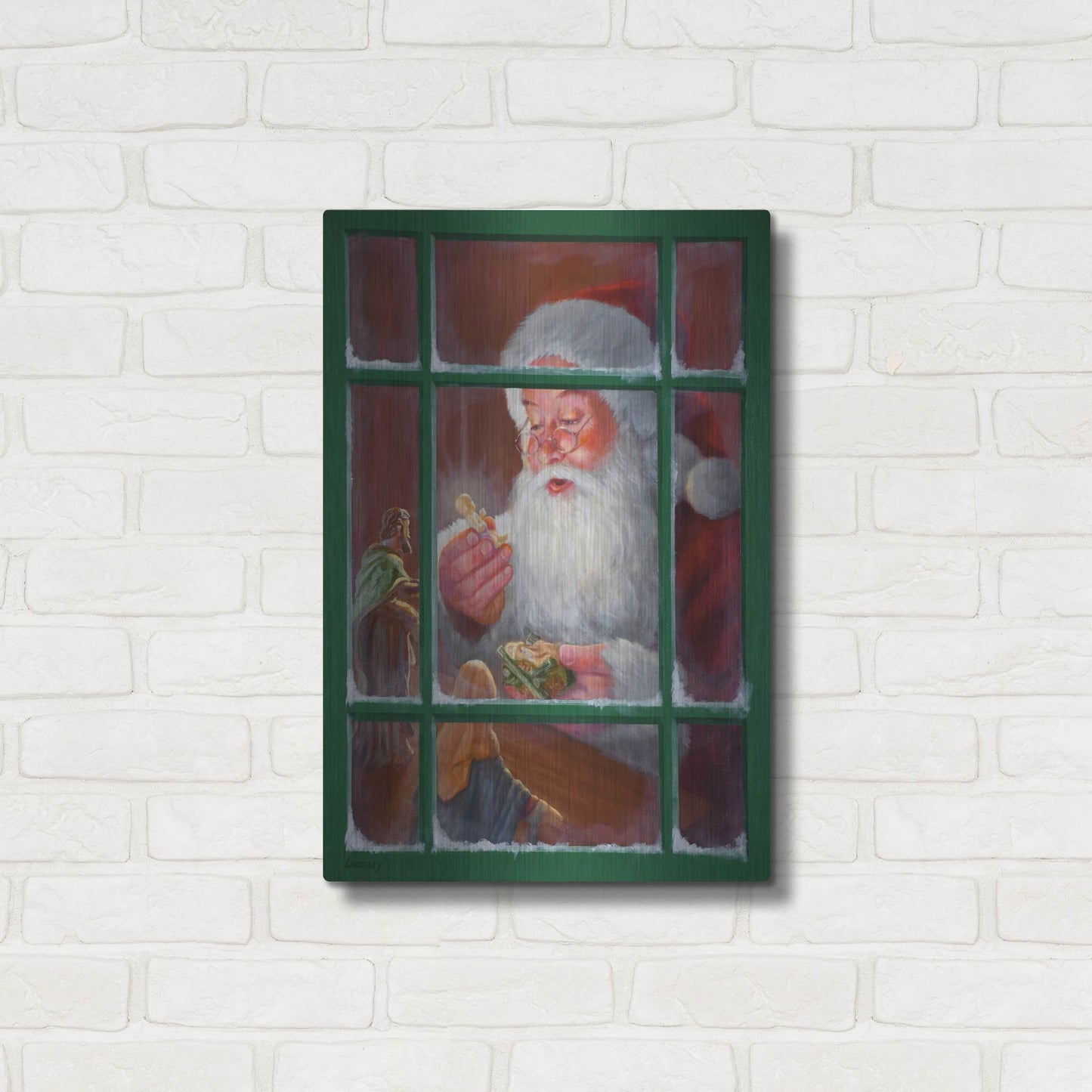 Luxe Metal Art 'Santa Window 2' by David Lindsley, Metal Wall Art,16x24