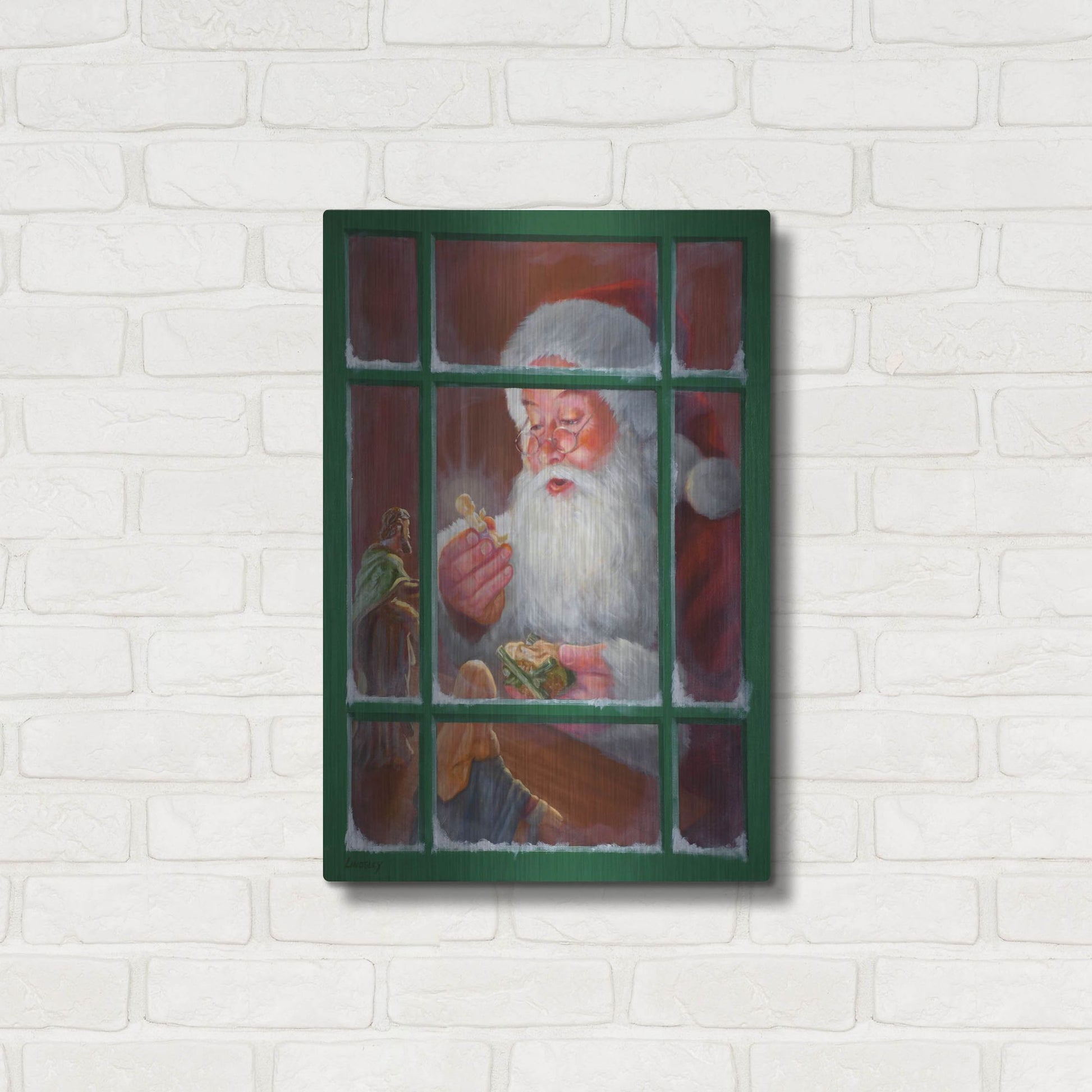 Luxe Metal Art 'Santa Window 2' by David Lindsley, Metal Wall Art,16x24
