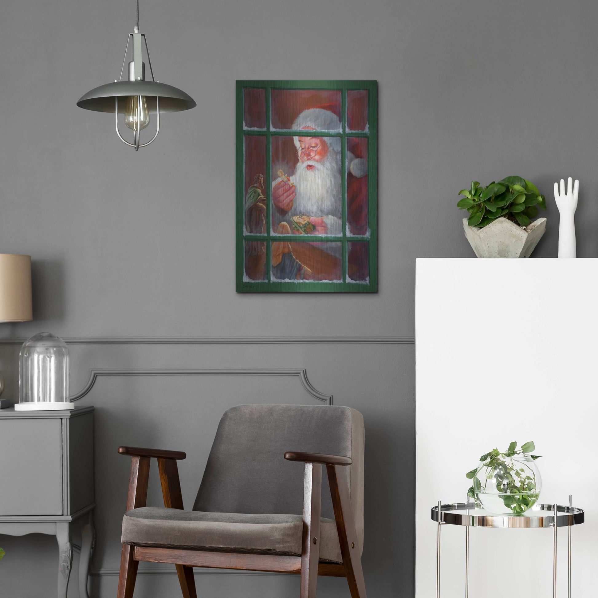 Luxe Metal Art 'Santa Window 2' by David Lindsley, Metal Wall Art,16x24