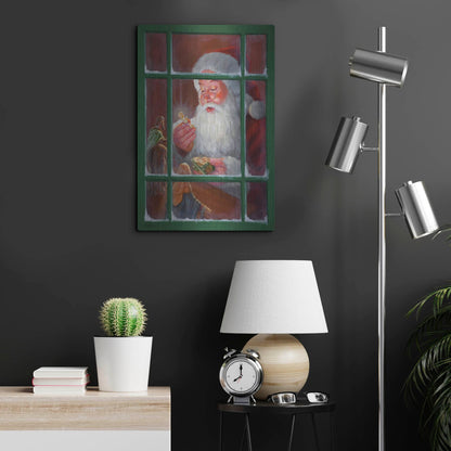 Luxe Metal Art 'Santa Window 2' by David Lindsley, Metal Wall Art,16x24