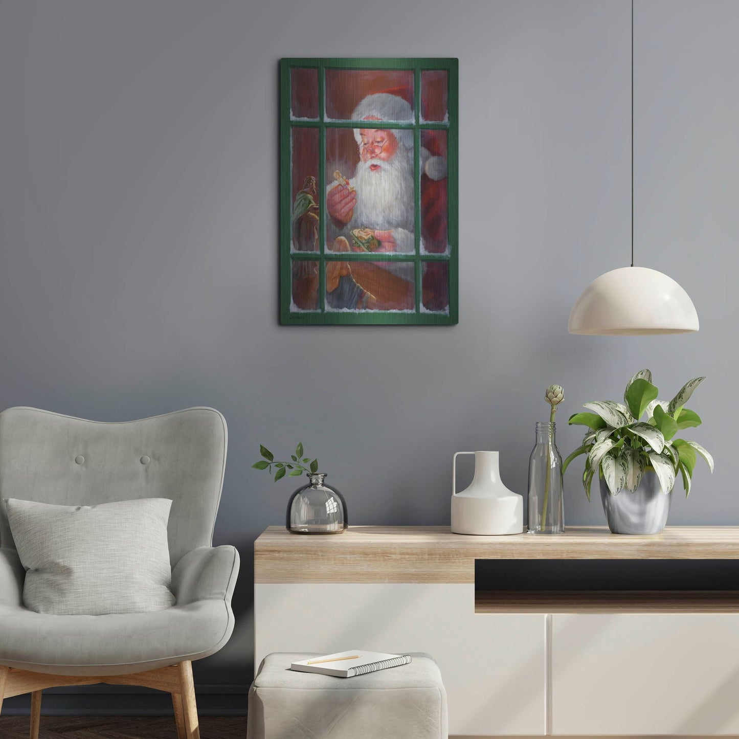 Luxe Metal Art 'Santa Window 2' by David Lindsley, Metal Wall Art,16x24