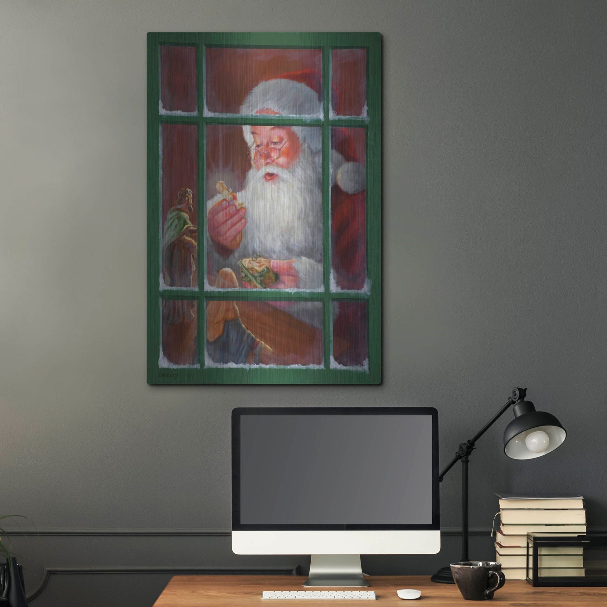 Luxe Metal Art 'Santa Window 2' by David Lindsley, Metal Wall Art,24x36