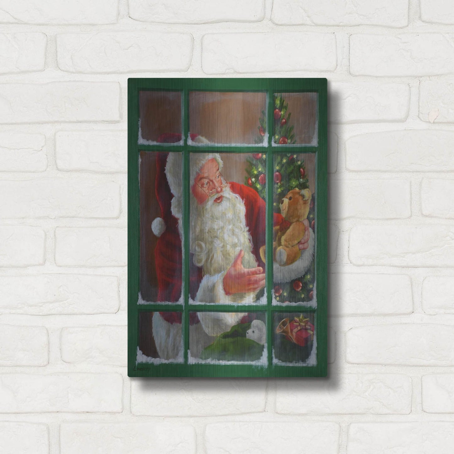 Luxe Metal Art 'Santa Window 3' by David Lindsley, Metal Wall Art,12x16
