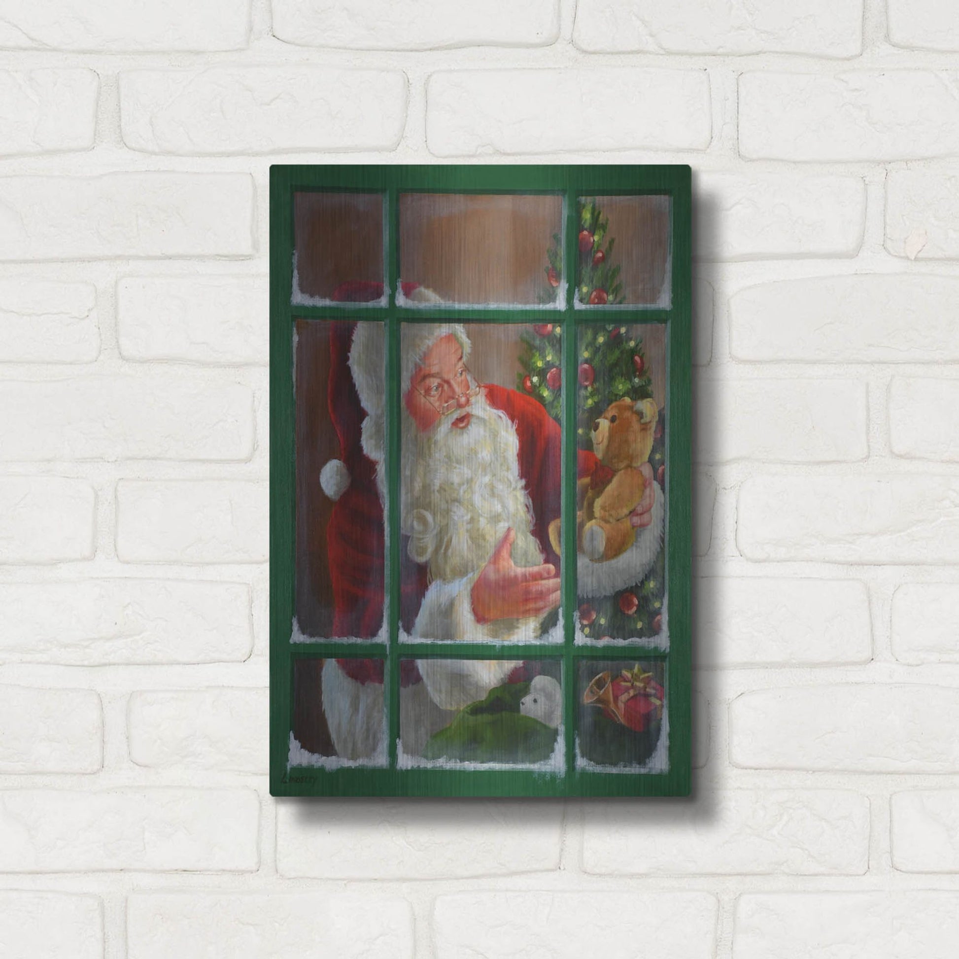 Luxe Metal Art 'Santa Window 3' by David Lindsley, Metal Wall Art,12x16