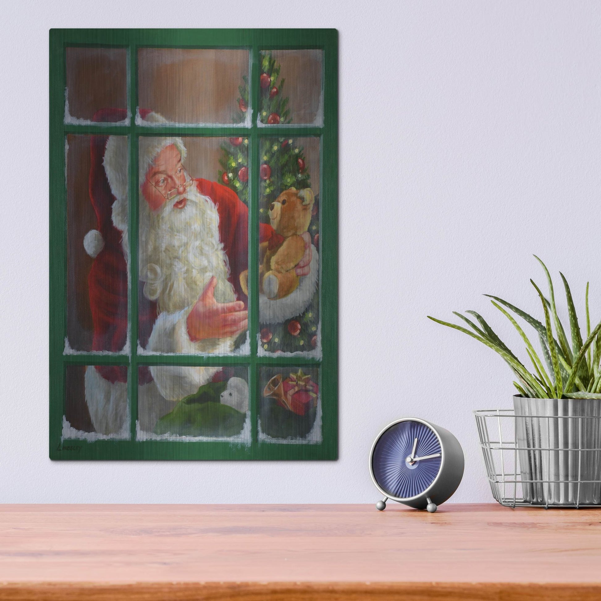 Luxe Metal Art 'Santa Window 3' by David Lindsley, Metal Wall Art,12x16