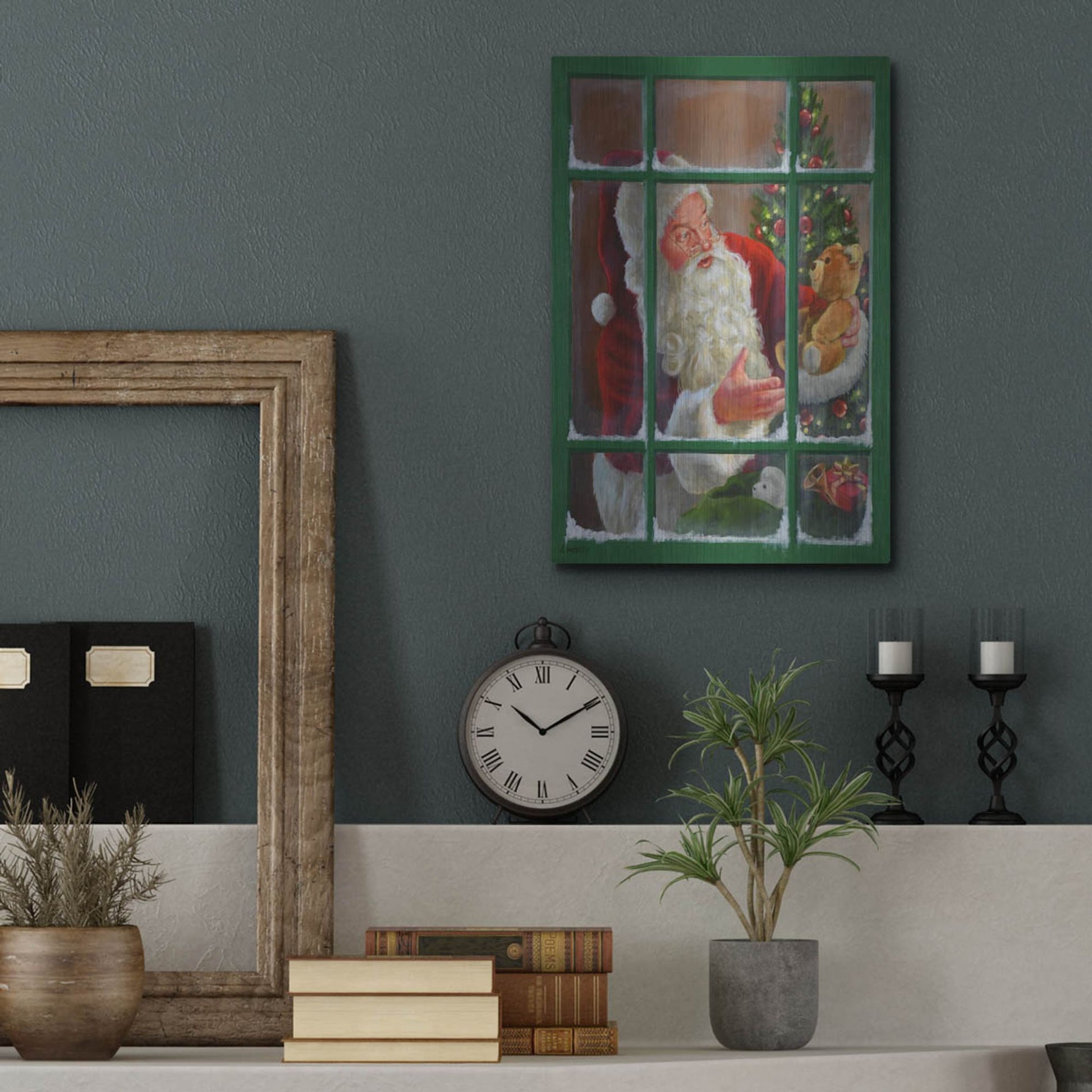 Luxe Metal Art 'Santa Window 3' by David Lindsley, Metal Wall Art,12x16