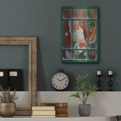 Luxe Metal Art 'Santa Window 3' by David Lindsley, Metal Wall Art,12x16