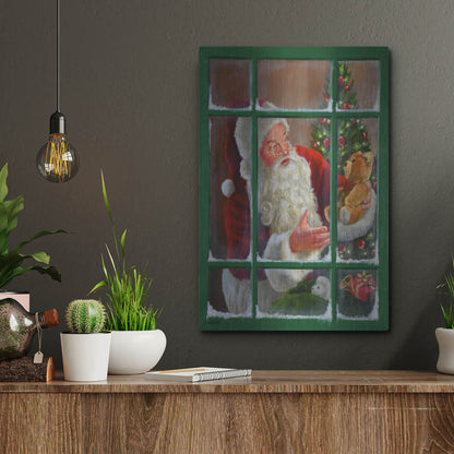 Luxe Metal Art 'Santa Window 3' by David Lindsley, Metal Wall Art,12x16