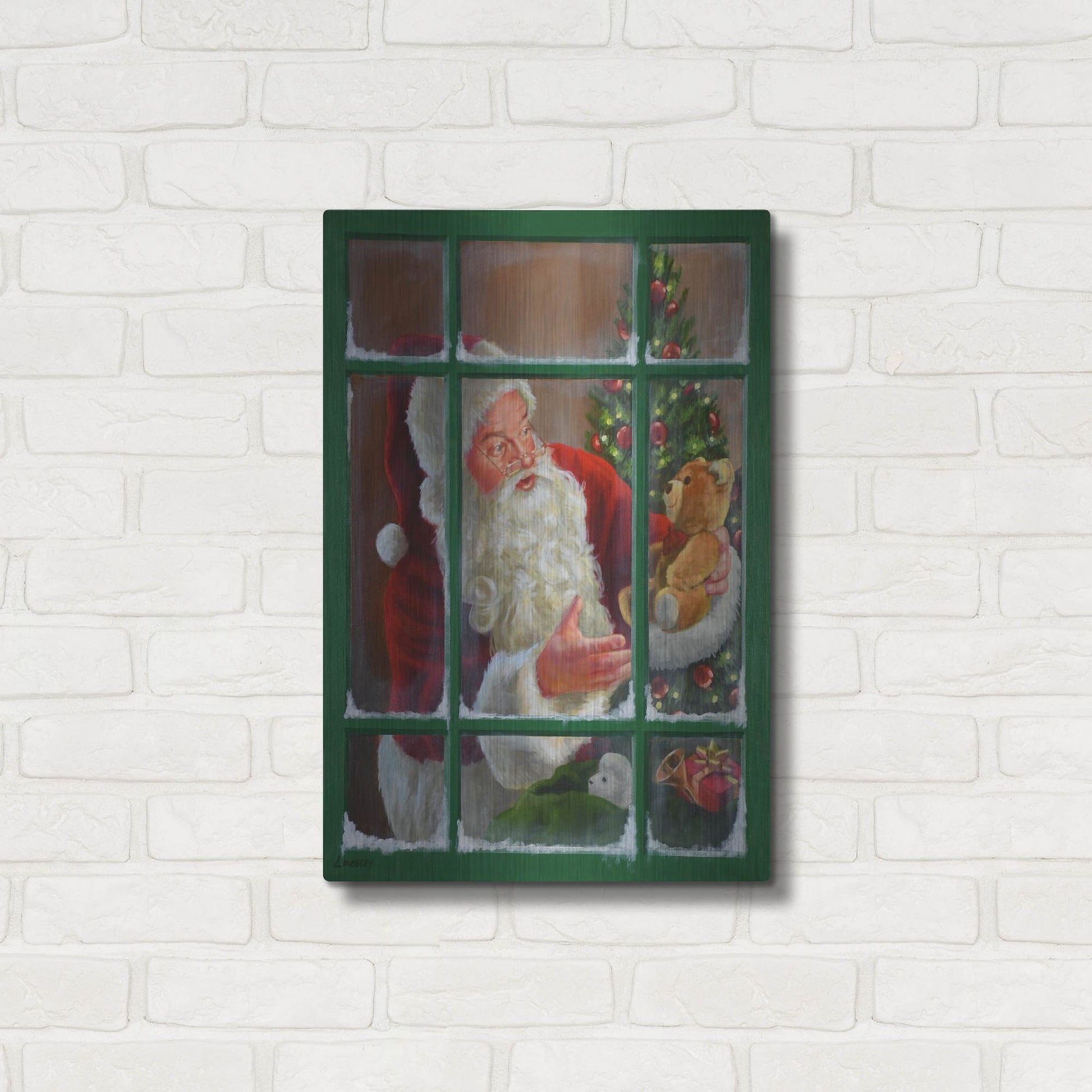 Luxe Metal Art 'Santa Window 3' by David Lindsley, Metal Wall Art,16x24