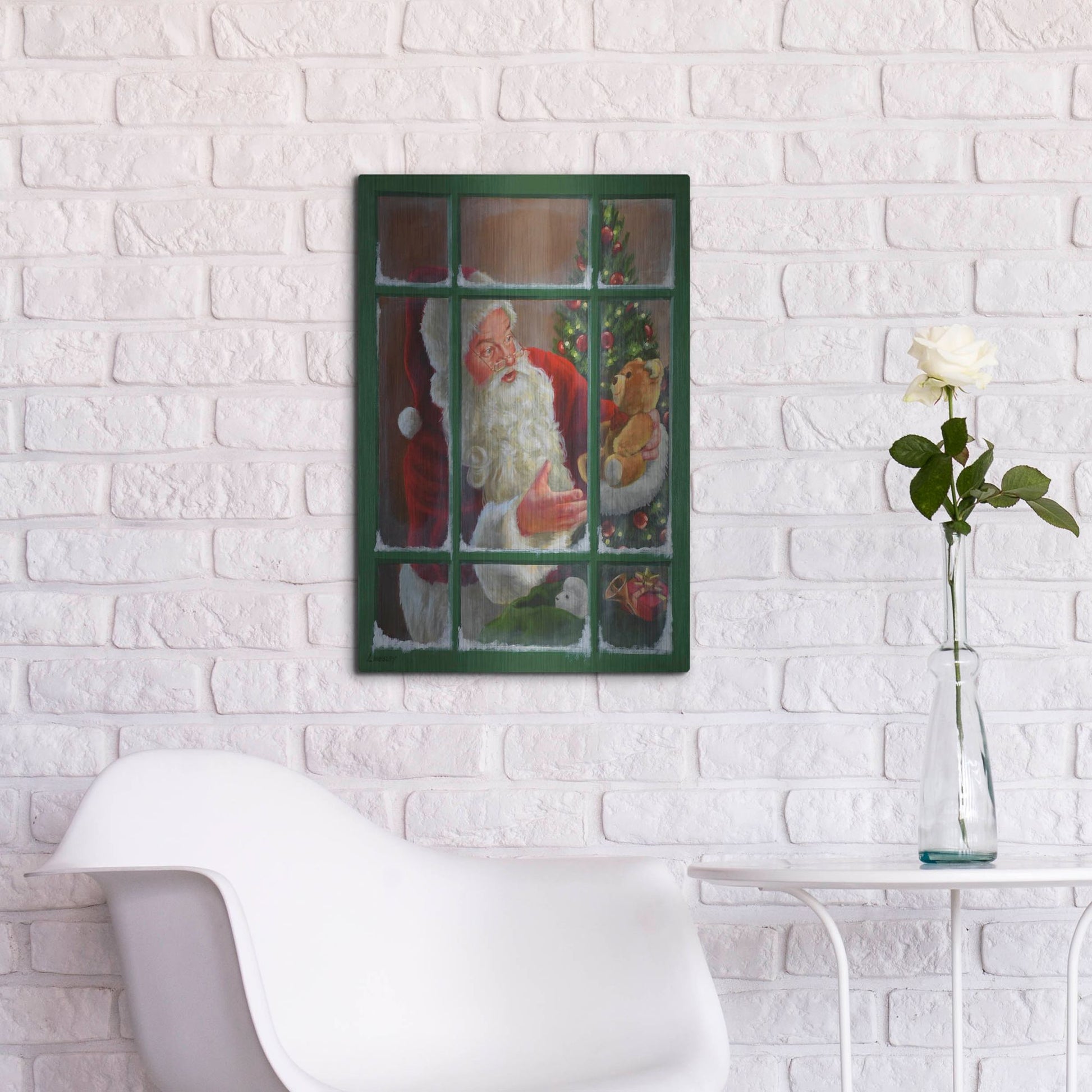 Luxe Metal Art 'Santa Window 3' by David Lindsley, Metal Wall Art,16x24