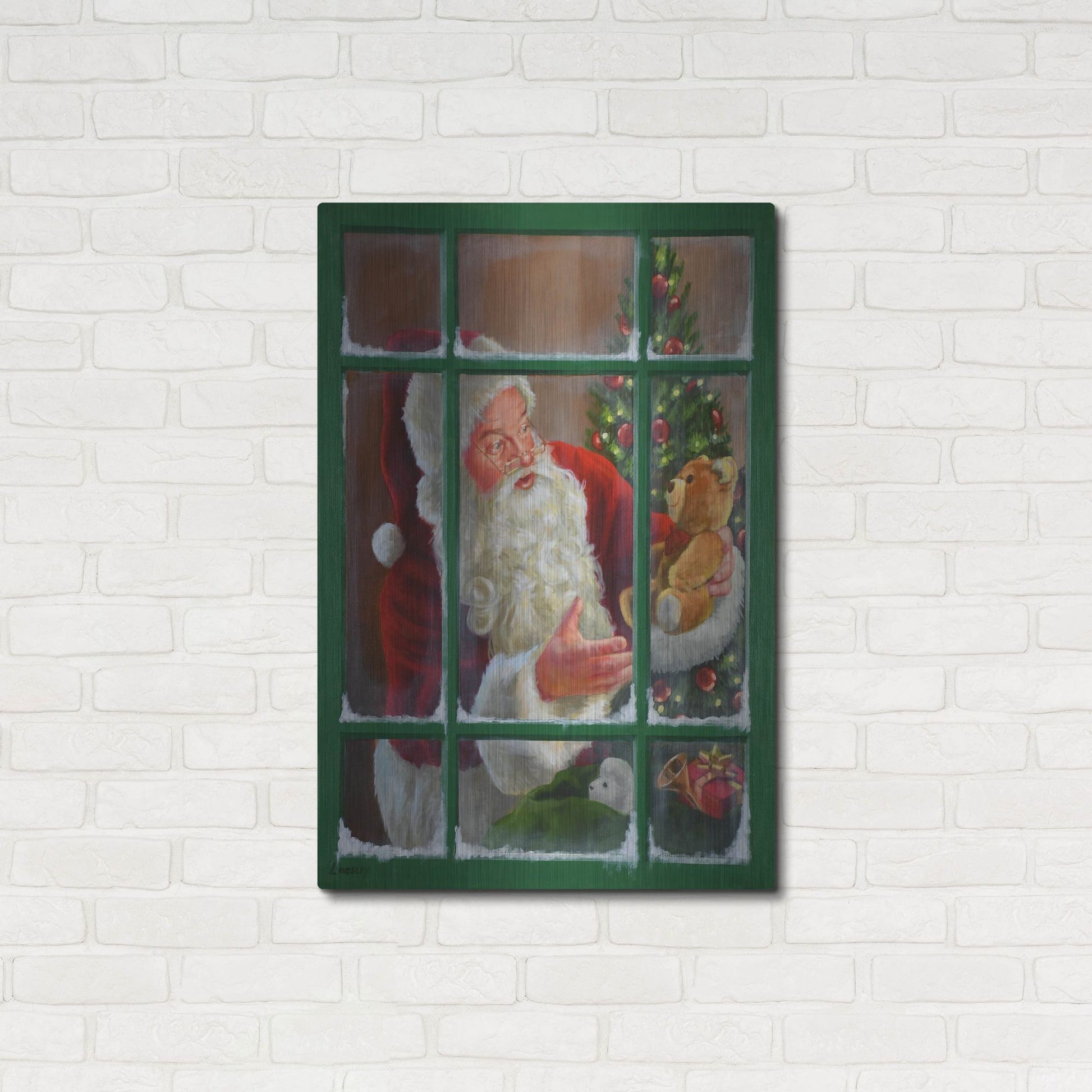 Luxe Metal Art 'Santa Window 3' by David Lindsley, Metal Wall Art,24x36